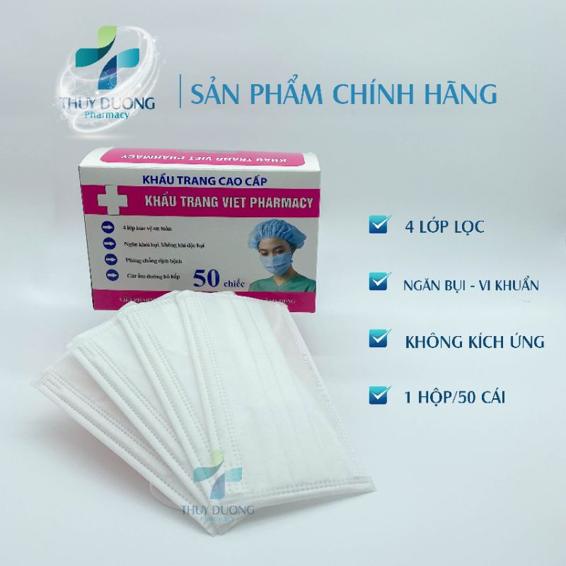 khẩu trang 4 lớp màu trắng Việt Pharmacy hộp 50c