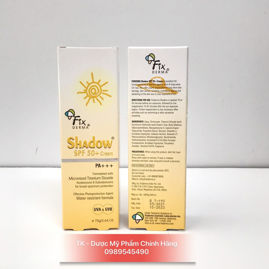 (CHÍNH HÃNG) Kem Chống Nắng Fixderma Shadow SPF 50+ 75g