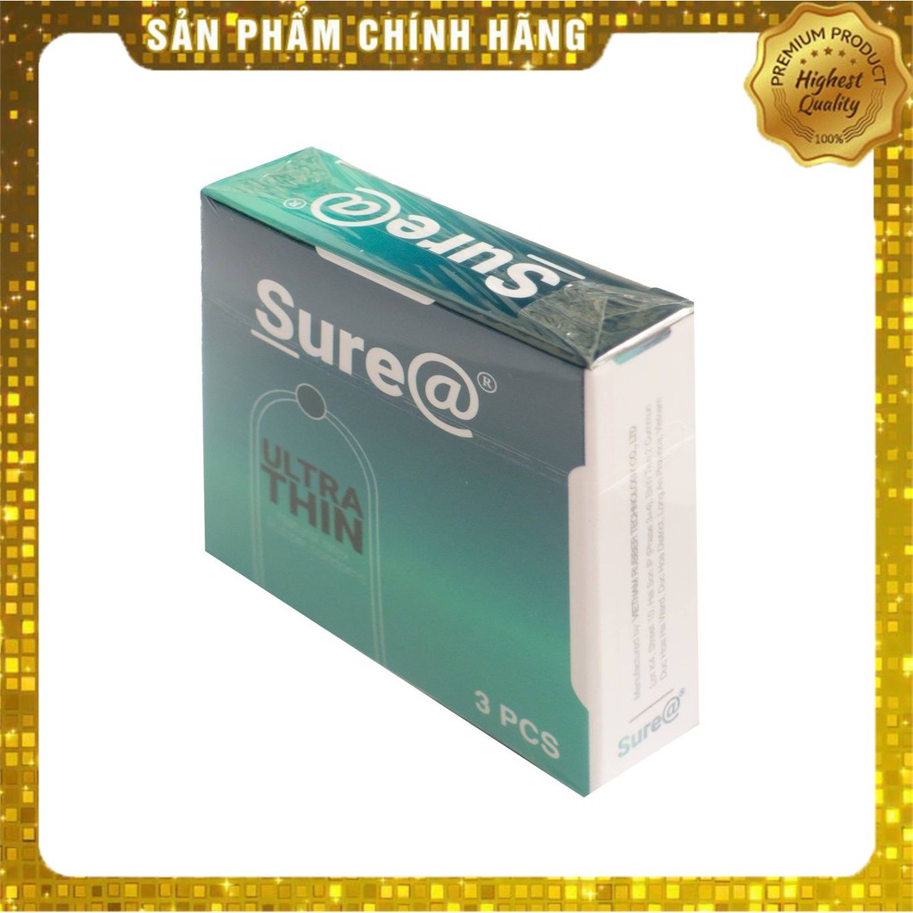 Bao cao su siêu mỏng siêu trơn Sure Ultra Thin - hộp 3 chiếc