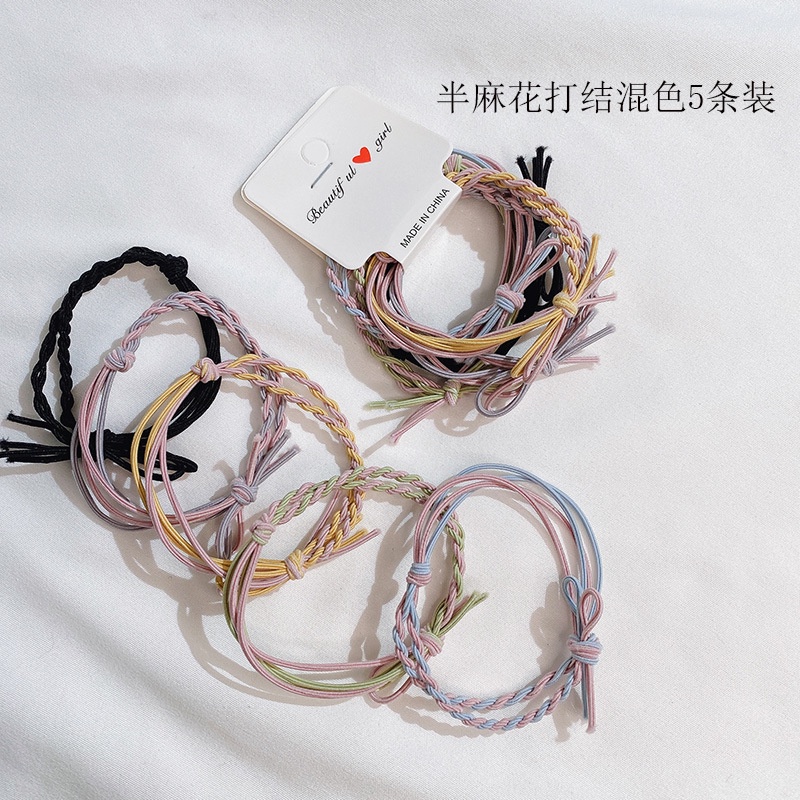 Set 5 Dây Buộc Tóc Nhiều Màu Sắc Co Giãn Tốt Thiết Kế Đơn Giản