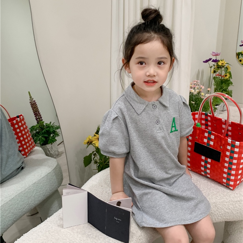 Đầm Tay Ngắn Cổ Bẻ Thêu Họa Tiết Thời Trang Mùa Hè Cho Bé Gái