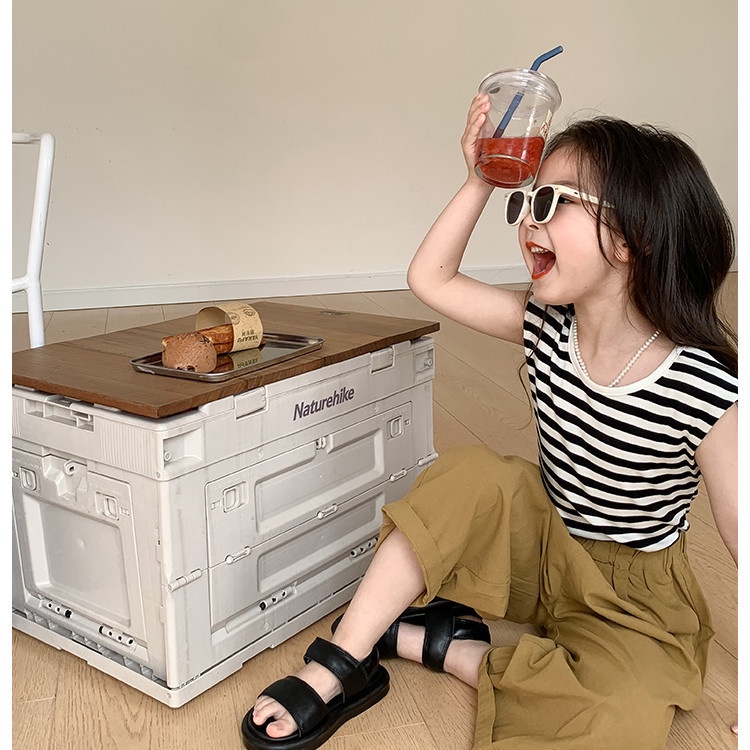 Set Áo Thun Sọc Ngang + Quần Yếm Phong Cách Hàn Quốc Cho Bé Gái