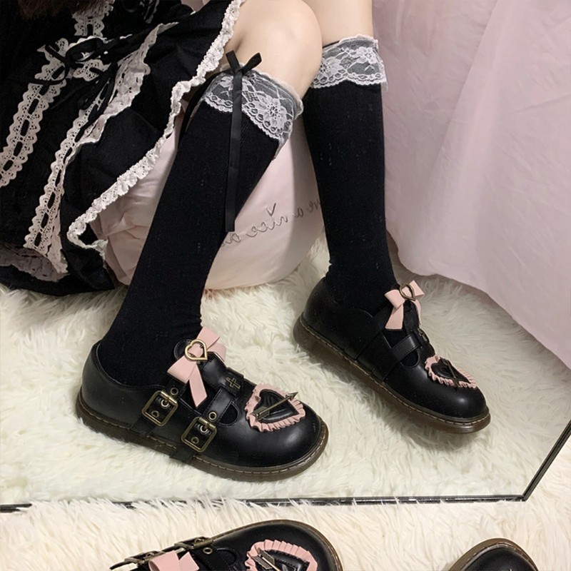 Tất Cotton Dài Đính Nơ Phong Cách Nhật Bản Cho Nữ