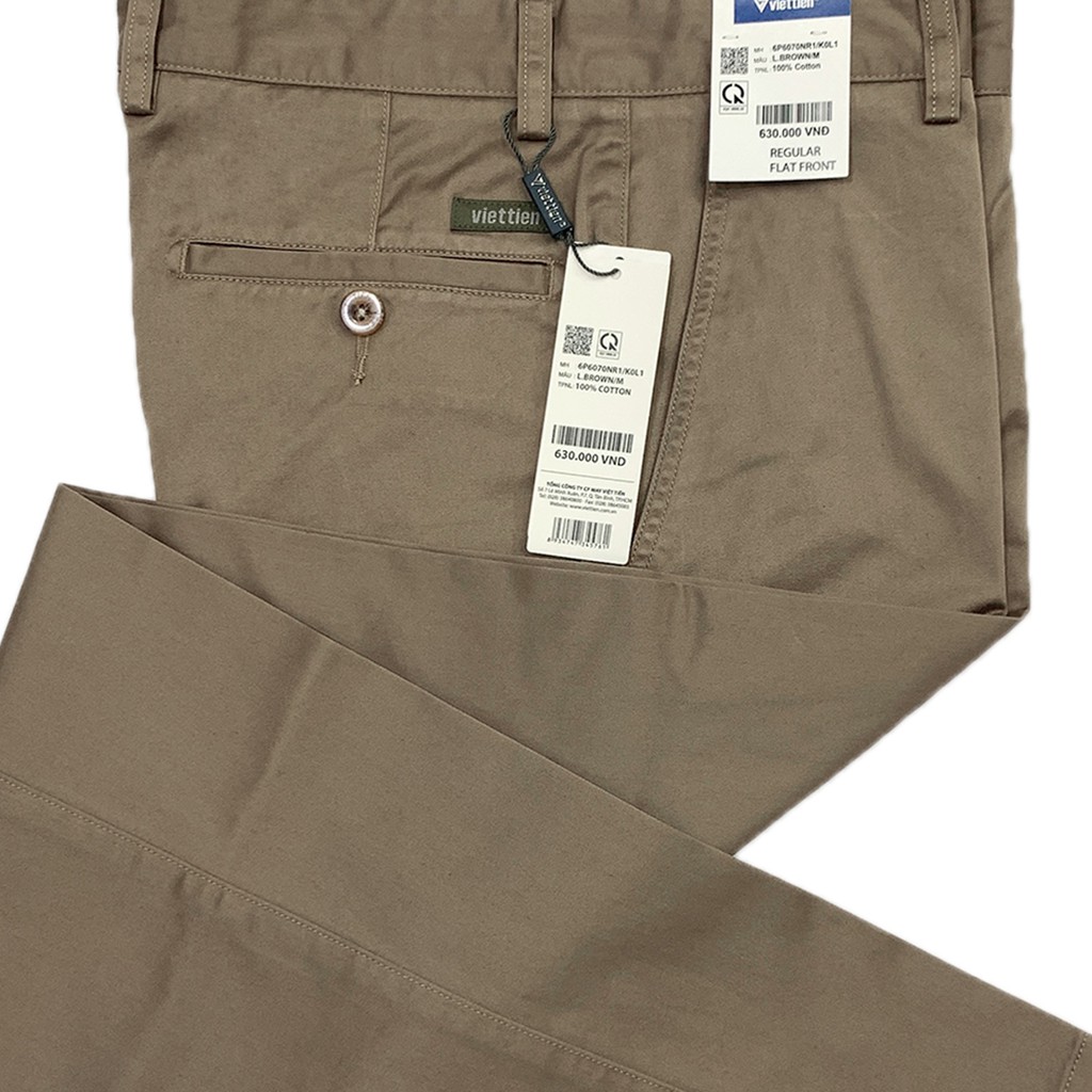 Viettien - Quần kaki nam màu nâu sáng 0ly 6P6070 regular