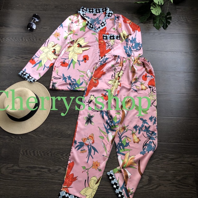 set đồ bộ pijama lụa satin tay dài quần dài họa tiết tết 2020 | BigBuy360 - bigbuy360.vn