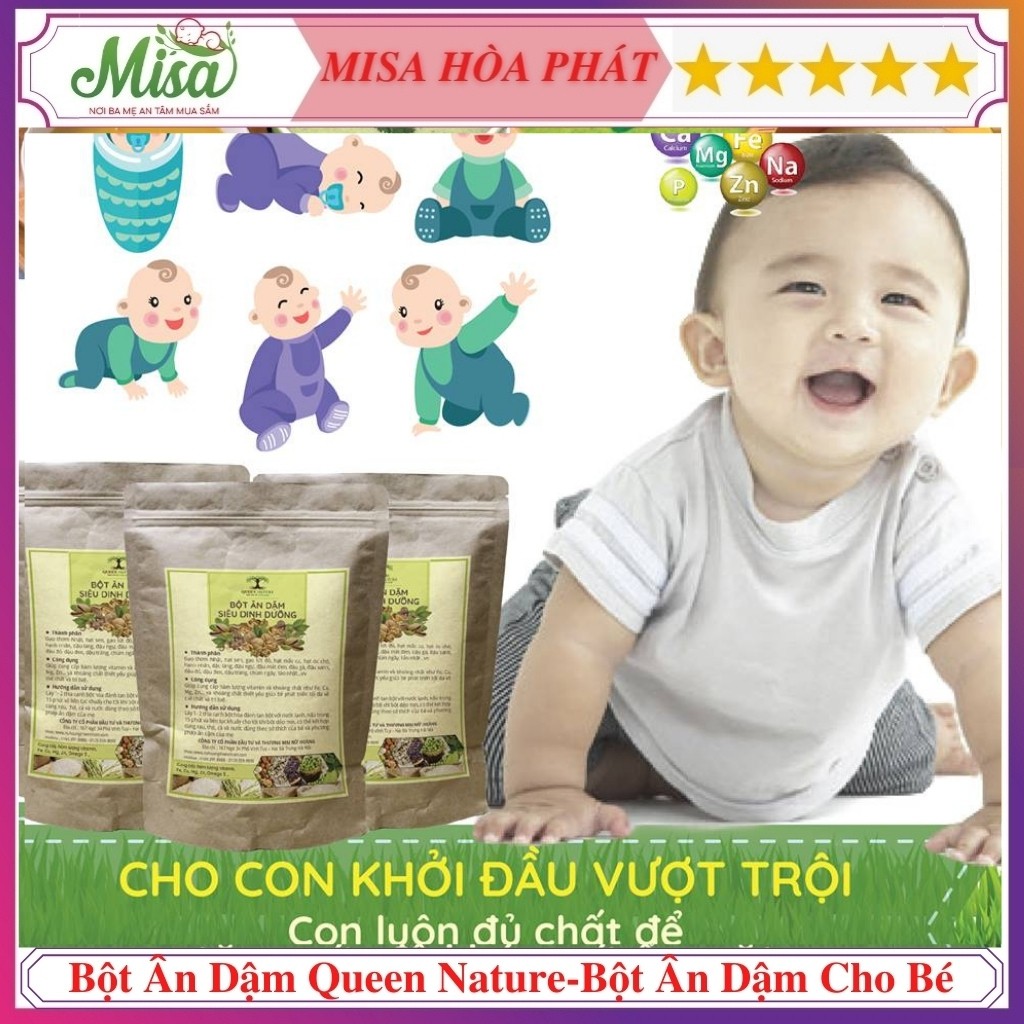 Bột Ăn Dặm Cho Bé Từ 6 Tháng , Bột Ăn Dặm Siêu Dinh Dưỡng Cho Bé Queen Nature 650GR