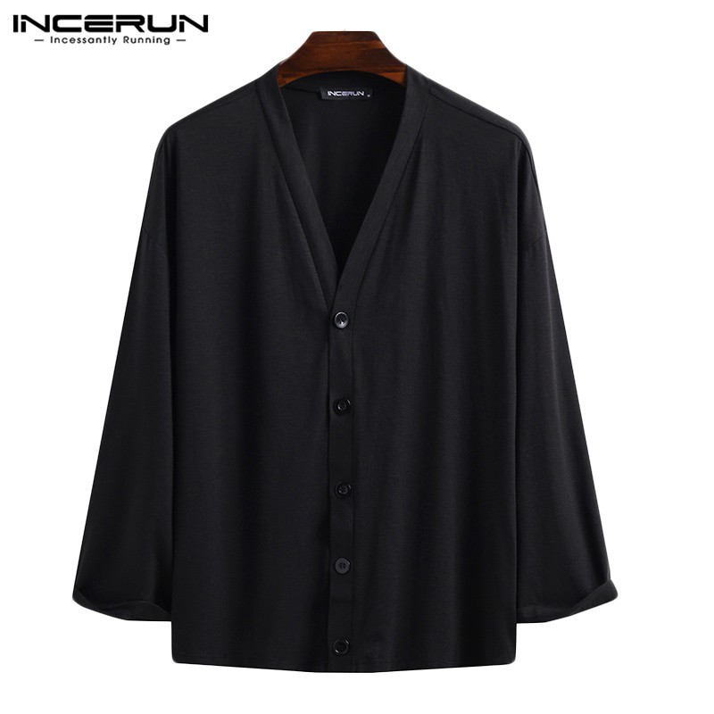 Áo Cardigan INCERUN Vải Mỏng Tay Dài Cổ Chữ V Phối Nút Gài Cho Nam