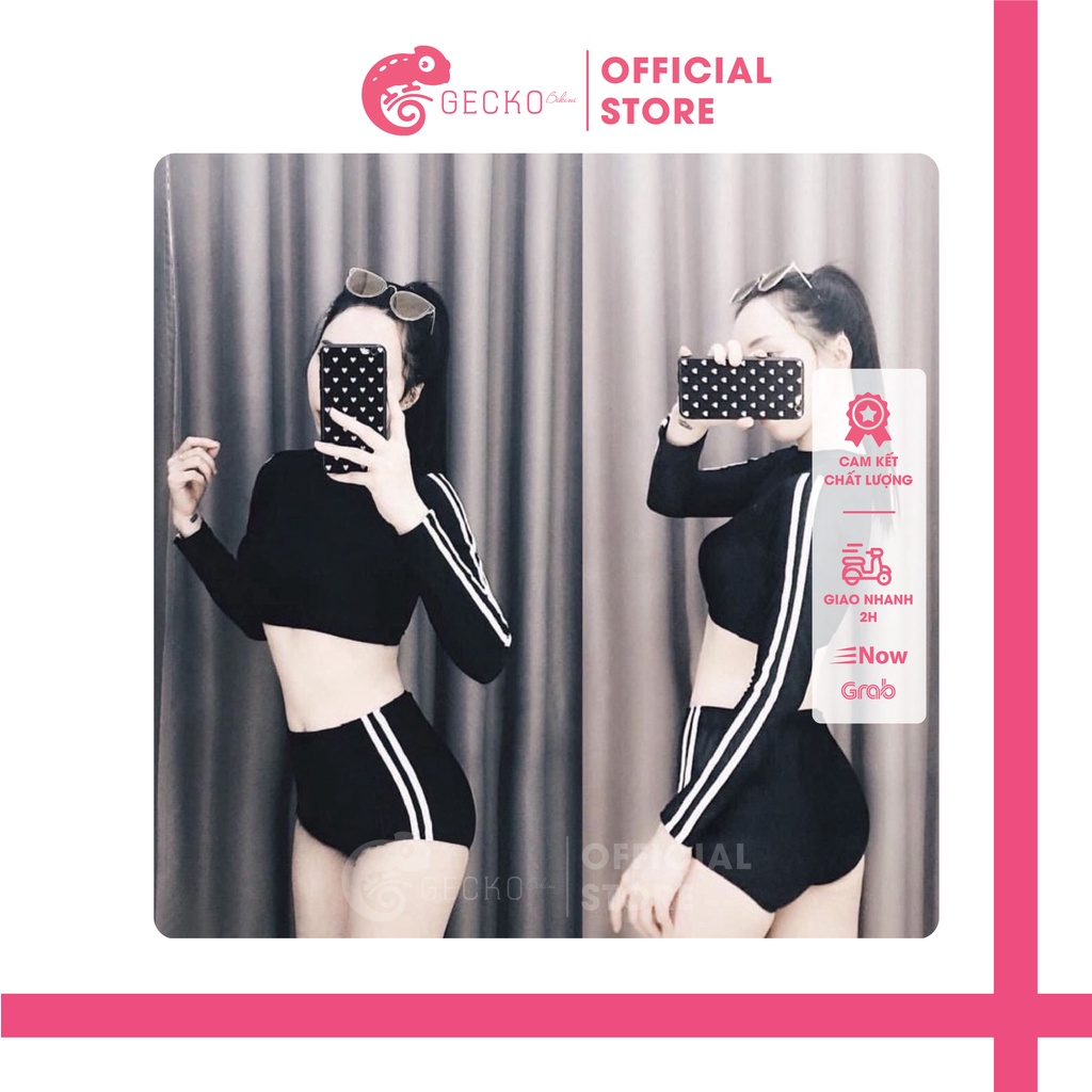Bikini Đồ Bơi 2 Mảnh Tay Dài Viền Trắng Kín Đáo GK0265 (Ảnh Thật)