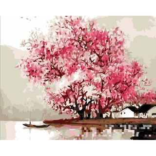 Tranh sơn dầu số hóa tự tô màu theo số có khung - [55] CÂY ĐÀO (40*50)