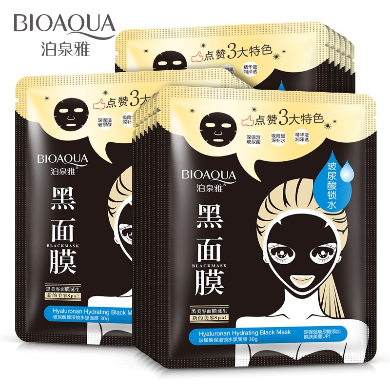 Mặt Nạ Thải Độc Than Hoạt Tính BIOAQUA Hyaluronan Black Mask đen - Da Trắng Sáng - Săn Chắc - Cấp Ẩm Dưỡng Da Chuyên Sâu