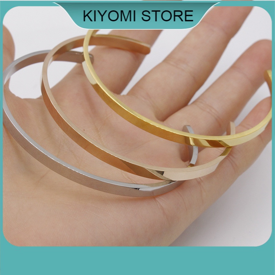 Vòng Tay Cuff Kiểu Chữ C Kim Loại Nam Nữ Đeo Tay Trơn Thép Không Gỉ Cho Cặp Đôi KIYOMI STORE