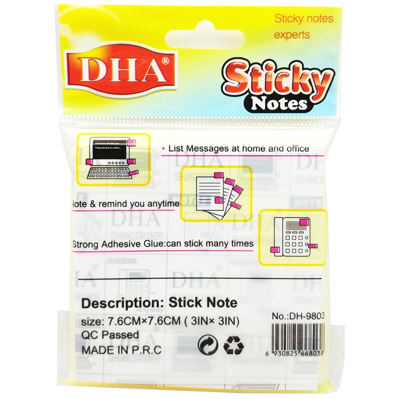 Giấy Note 76 x 76 mm - DHA DH-9803 - Màu Vàng (100 Tờ)