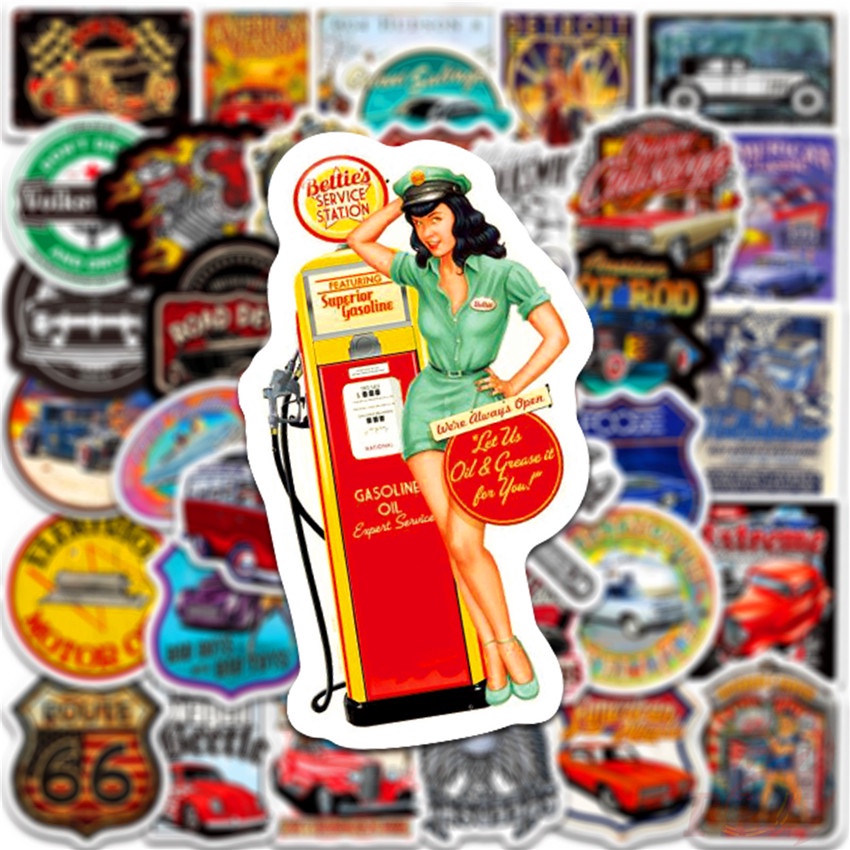 100Pcs/Set ❉ Retro Hot Rod Series A Classic Car Stickers ❉ DIY Waterproof Fashion Doodle Decals Stickers