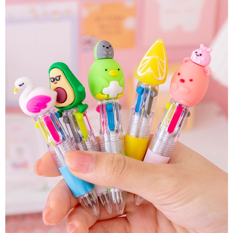 Bút bi bấm 4 màu nhỏ gọn đầu nhiều hình dễ thương giá rẻ