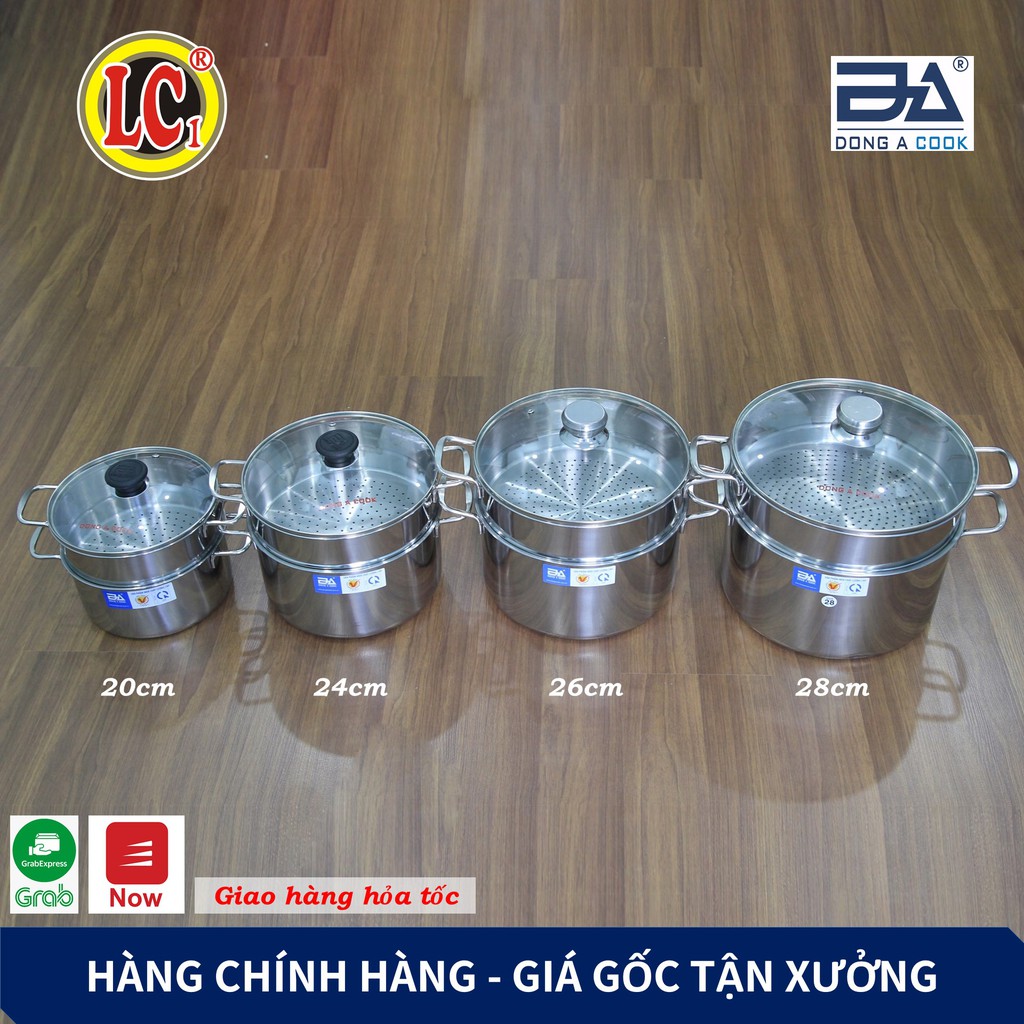 Bộ Nồi xửng hấp gà bánh flan nấu xôi 2 tầng Inox Đông Á đáy từ cao cấp - Dùng được bếp từ