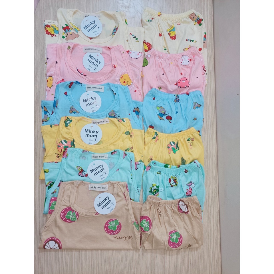 Set 3 Bộ Thun Lạnh Ba Lỗ MINKY MOM Thoáng Mát  Họa Tiết Dễ Thương Cho Bé Sơ Sinh Đến 4 Tuổi