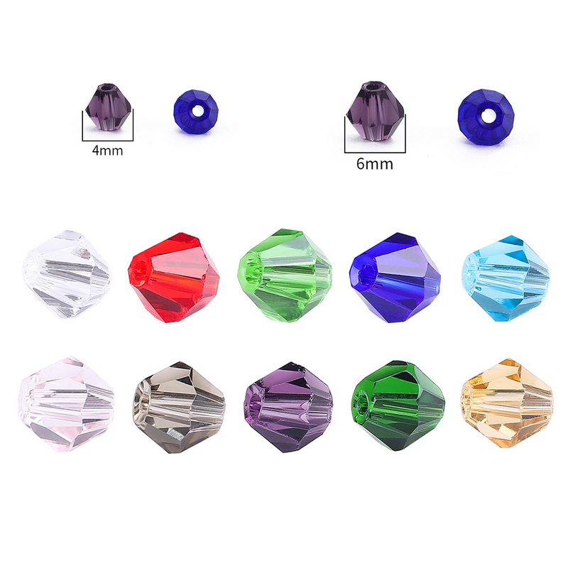 Set hạt bicone thuỷ tinh đa diện pha lê nhiều màu làm trang sức