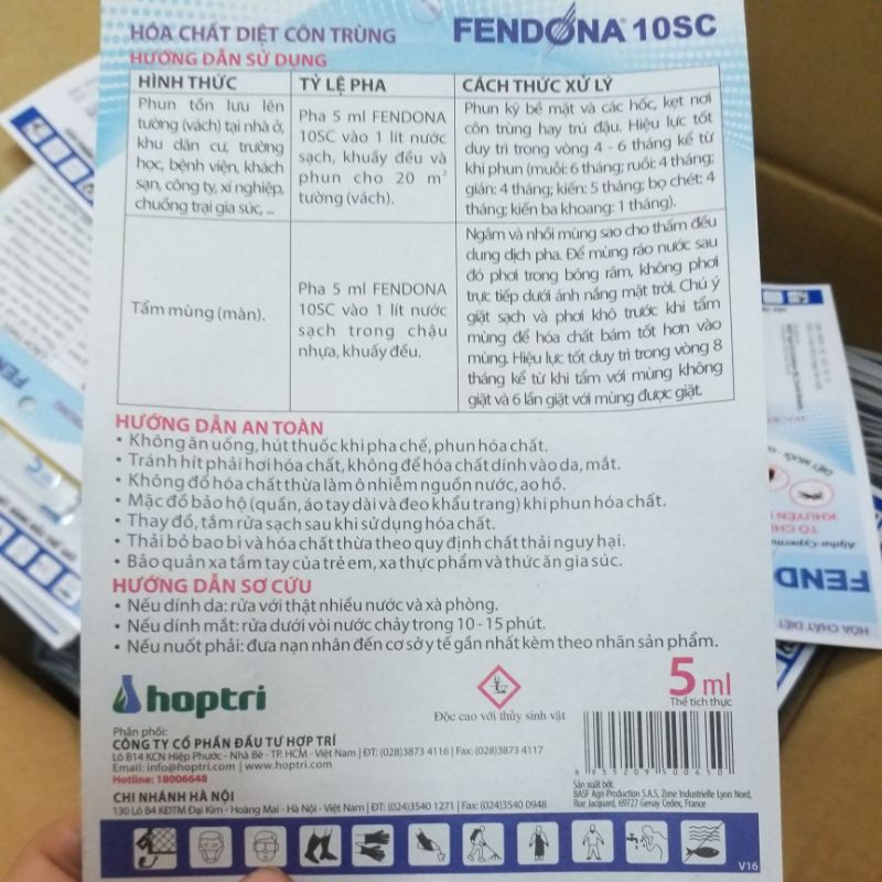 Thuốc diệt - Muỗi, Gián, Kiến Côn trùng Hiệu quả không ngờ- Gói FENDONA 10SC 5ml