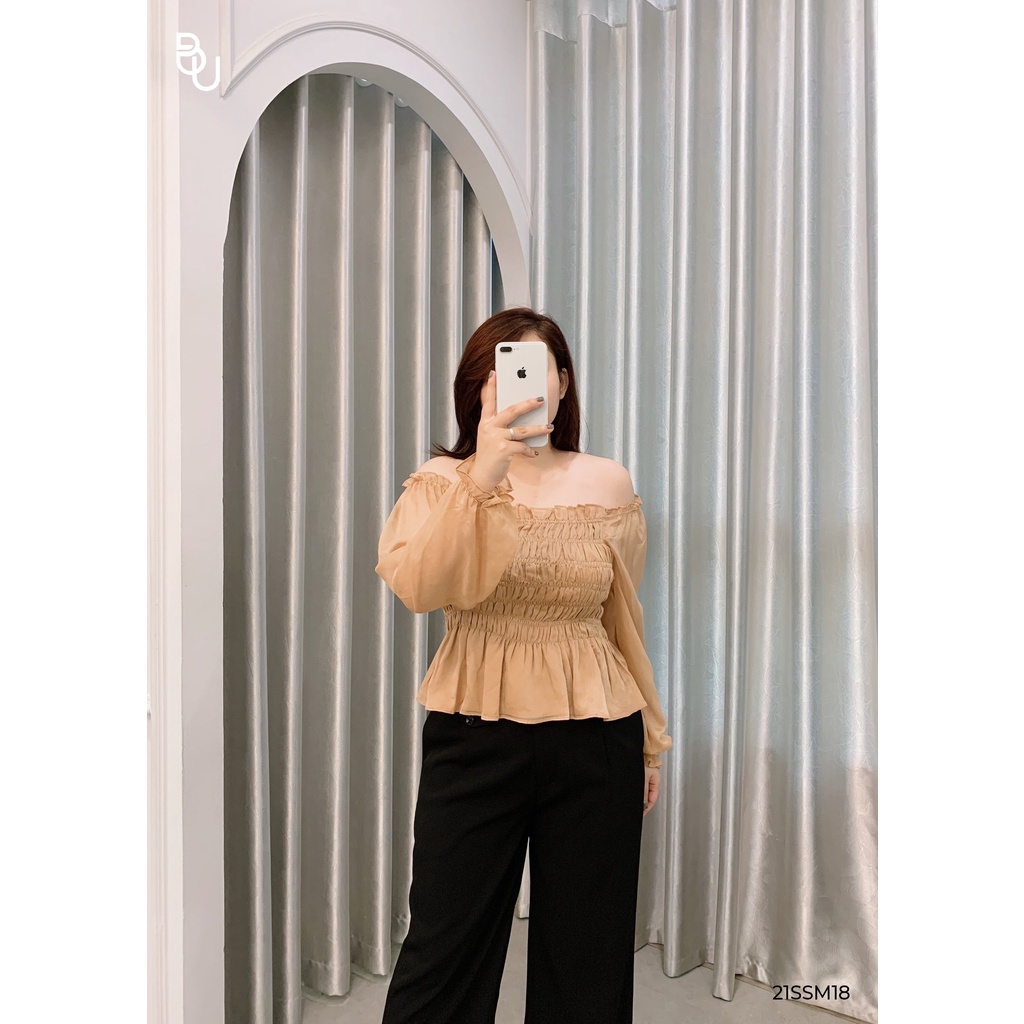 Áo Peplum dài tay, thân chun BIGSIZE (55kg đến 95kg) - 21SSM18 - [BUstu Bigsize]