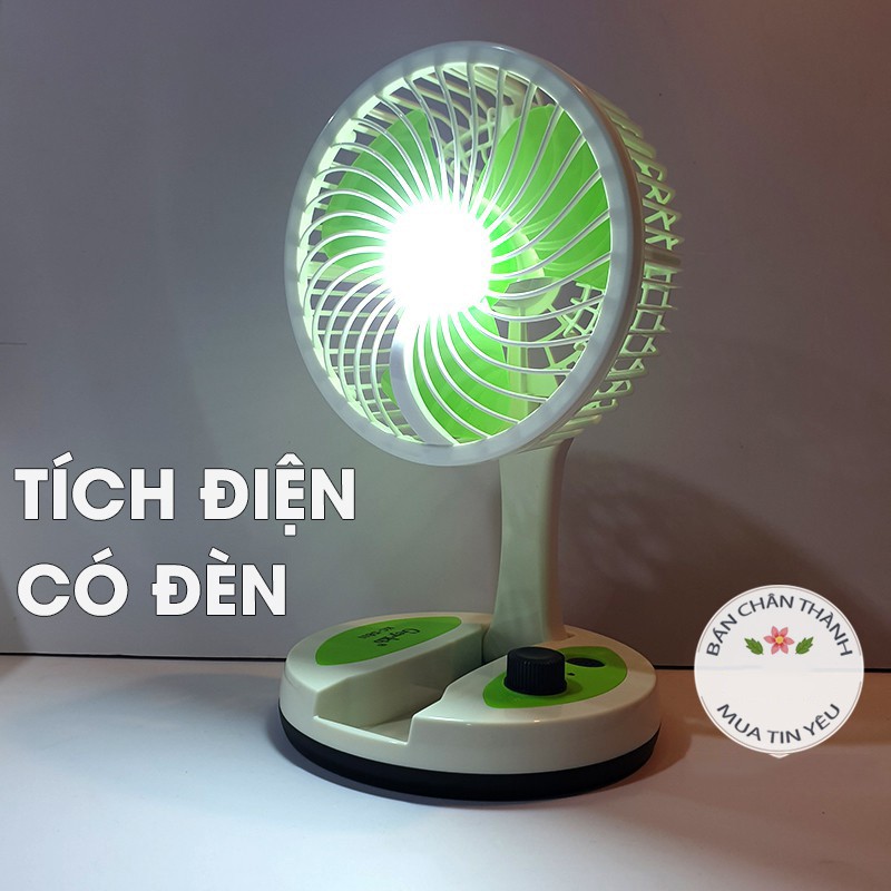 Quạt Tích Điện Để Bàn Mini Gấp Gọn Tiện Lợi Gió Mát Có Đèn Sáng - Bảo Hành Hoàn Tiền Nếu Có Lỗi (Loại tốt)