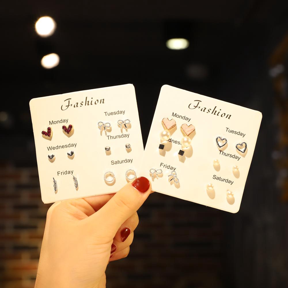 Set 6 đôi khuyên tai một tuần thời trang làm quà tặng ngày lễ tình nhân cho nữ / học sinh