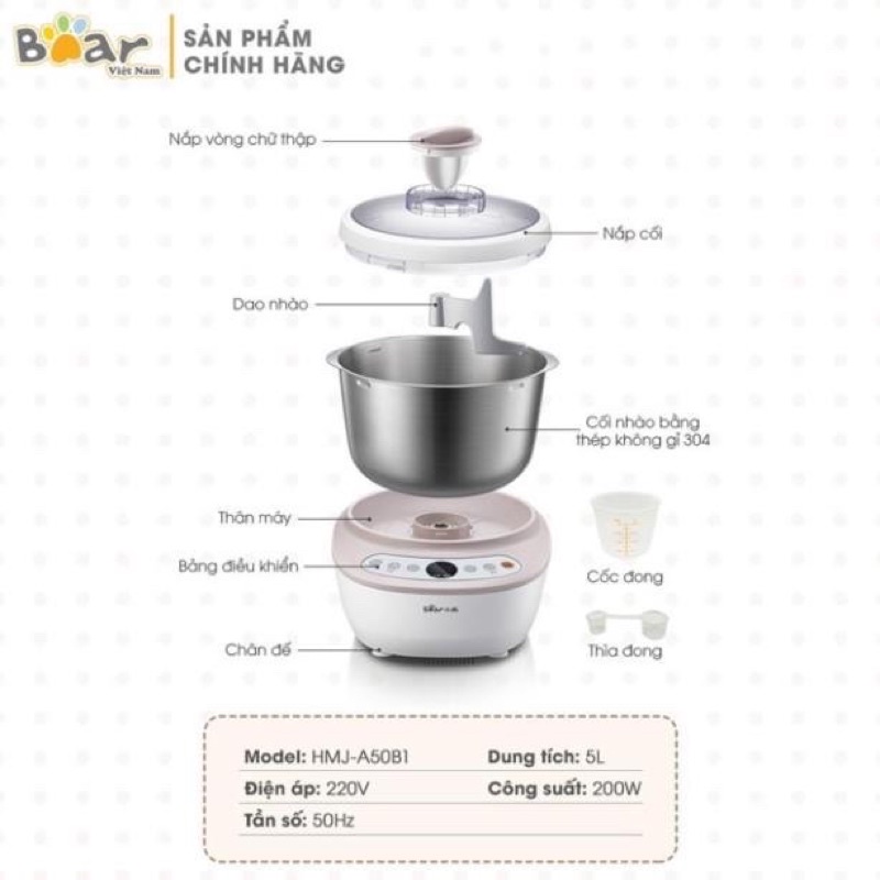 Máy nhào bột bear dung tích 5l mã HMJ-A50B1