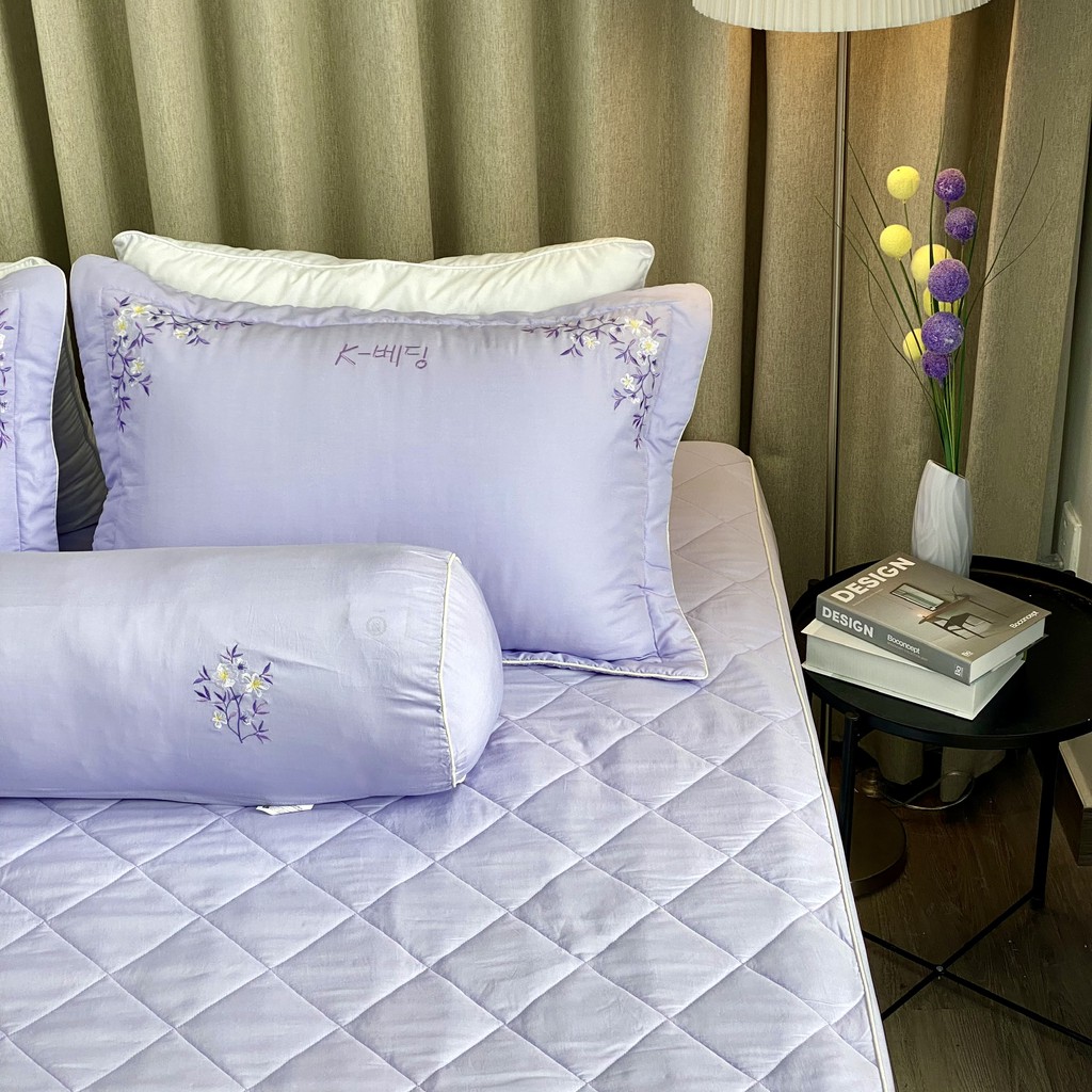Bộ ga giường chần bông K-Bedding By Everon Màu Tím KMTS104 họa tiết thêu