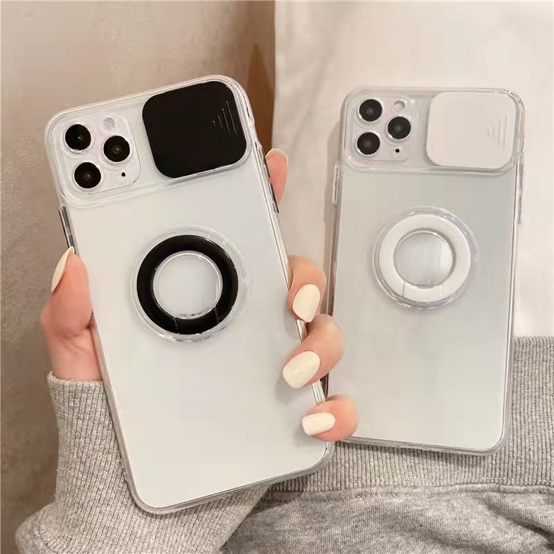 Ốp điện thoại trong suốt có giá đỡ có nắp trượt bảo vệ camera cho compatible for iPhone 15 14 Pro Max 13 12 11 ProMax XR Max