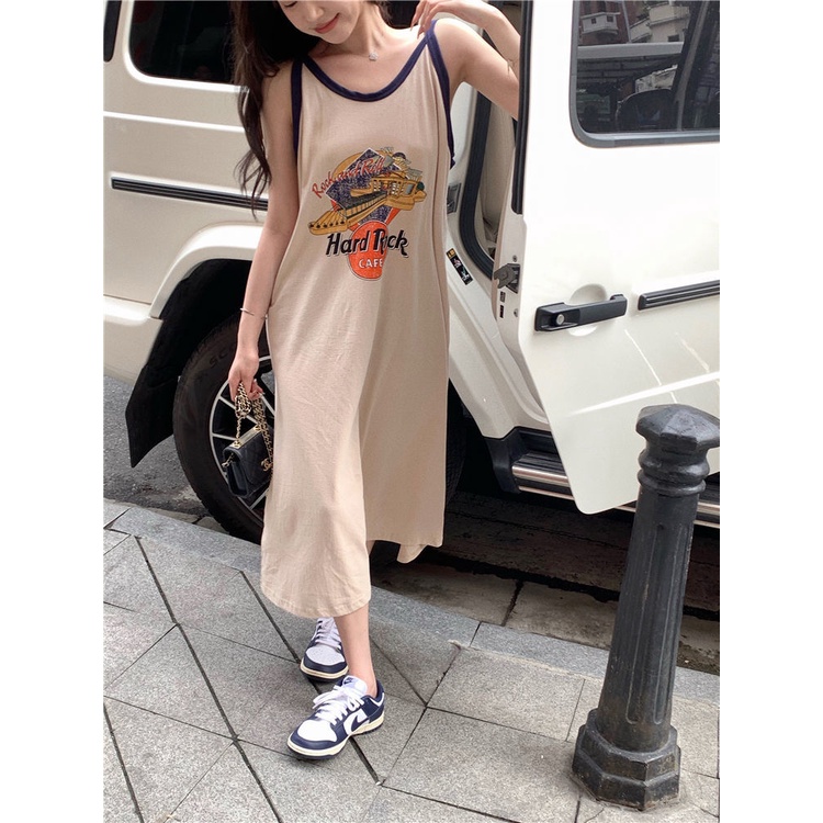Đầm Dài Qua Gối Không Tay Phong Cách Retro Mỹ Thời Trang Mùa Hè Dành Cho Nữ