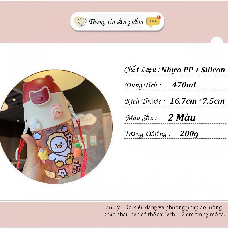 Bình nước cho bé siêu cute bé đựng nước mang đi học có dây đeo, bình uống nước cho bé có ống hút B21