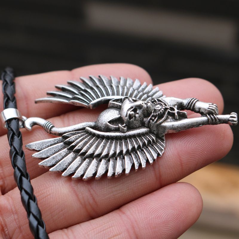 Mặt Vòng cổ Bằng Da Hình Tượng Mèo Ai Cập Bạc Thời Trang