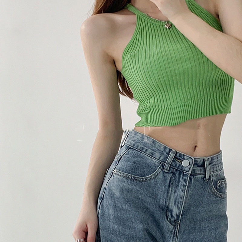 Áo len YEYA không tay cổ yếm màu trơn phong cách vintage dành cho nữ