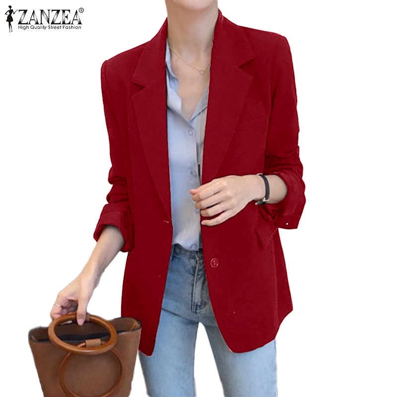 Áo Blazer Nữ ZANZEA Màu Trơn Tay Dài Cổ Bẻ Nút Dọc Thời Trang Dạo Phố Phong Cách Hàn Quốc