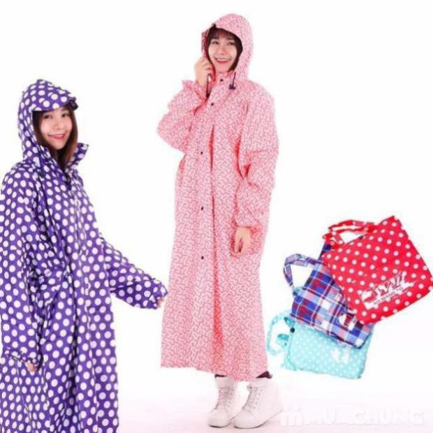 Áo Mưa Măng Tô Dây kéo có túi họa tiết hoa