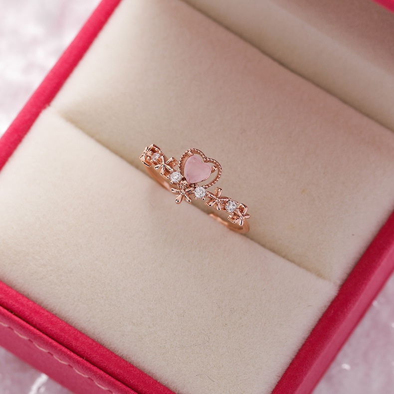 Nhẫn Hở Hai Lớp Đính Đá Zircon Hình Trái Tim Có Thể Điều Chỉnh Phong Cách Hàn Quốc Cho Nữ
