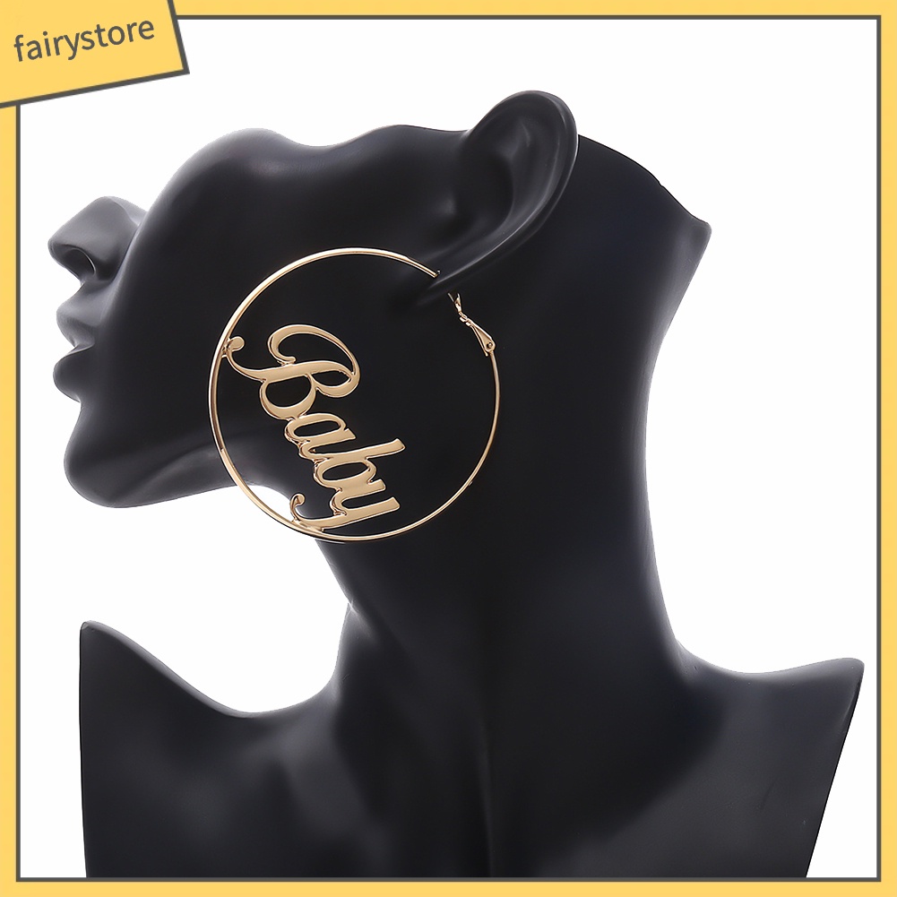 Khuyên tai hình tròn có chữ thời trang cá tính dành cho nữ