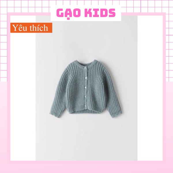 Áo len cardigan bé gái, áo len ZARA mềm mại màu xanh xám loại dày 1-5Y