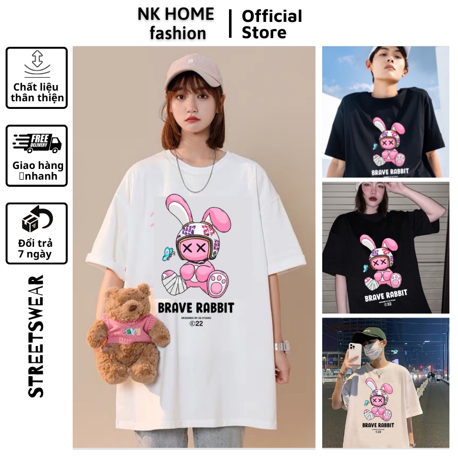 Áo thun tay lỡ unisex BRAVE RABBIT- Áo phông nữ form rộng cho cặp đôi phong cách hàn quốc vải dày dặn, thoáng mát