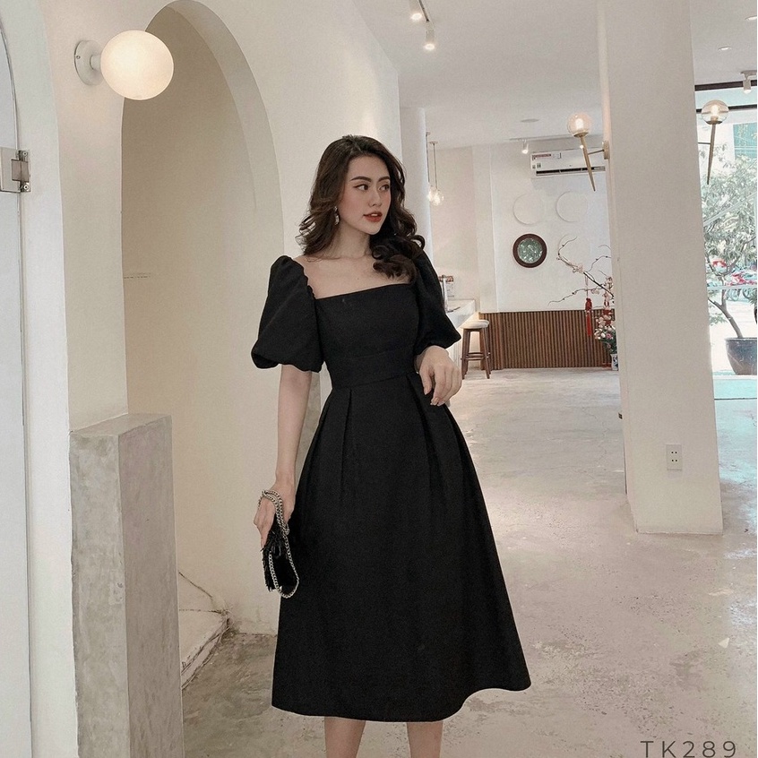 Đầm Dự Tiệc Tay Phồng Minh Phúc,Váy Thiết Kế Cổ Vuông Chất Liệu Cotton Cao Cấp Full 2 Lớp Tiểu Thư Dạo Phố Sang Chảnh