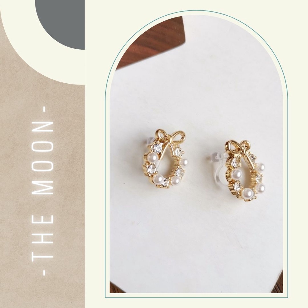 🐾Khuyên nơ tròn đính đá - THE MOON - Bông tai nơ mạ vàng 🐾