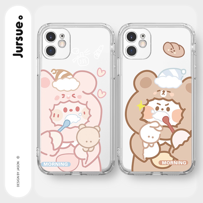 Ốp lưng JURSUE hoạt hình cặp đôi dễ thương đẹp cho iPhone 13 12 11 Pro Max SE 2020 X XR XS ip 8 7 6 6S Plus kute Y140