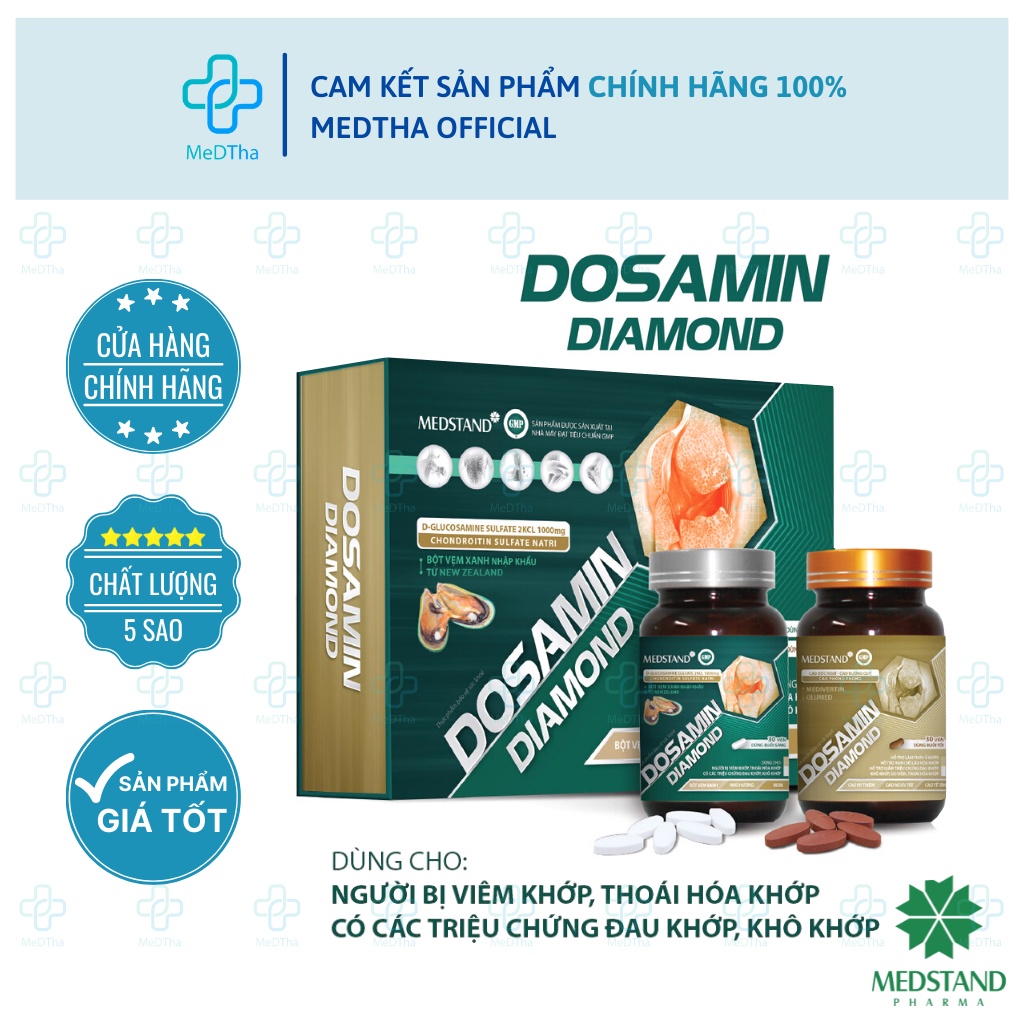 Viên uống bổ khớp Dosamin Diamond - Hỗ trợ làm trơn ổ khớp, ngăn thoái hóa khớp Medstand (Hộp 2 lọ) [Chính hãng]