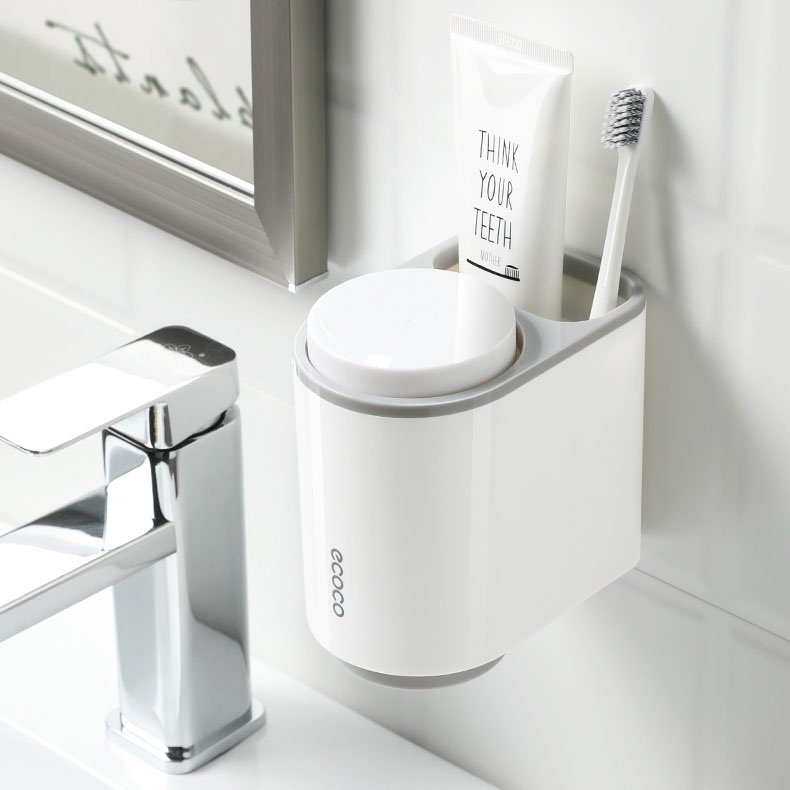 Kệ Đựng Bàn Chải Đánh Răng Ecoco, Giá Treo Bàn Chải Đánh Răng Tặng Kèm 2 Cốc