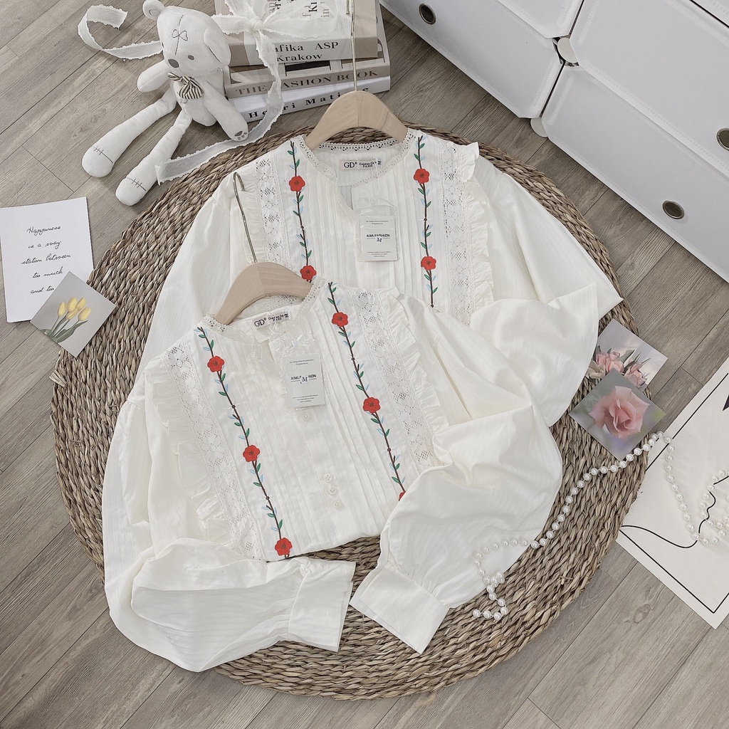 [Mã FAMARAL1 giảm 10K đơn 50K] ÁO THÊU HOA SƠMI LI REN SIÊU SIÊU ĐẸP