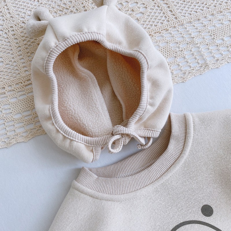 Set Áo Liền Quần Hình Gấu Kèm Mũ Thời Trang Cho Bé 0-2 Tuổi