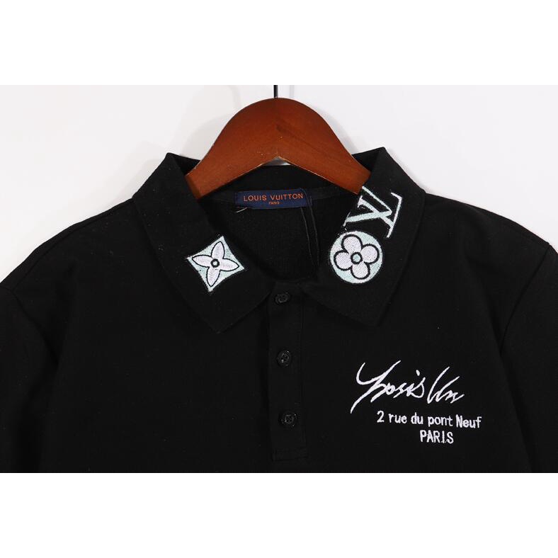 Áo thun polo tay ngắn thêu họa tiết LV thời trang cho nam và nữ
