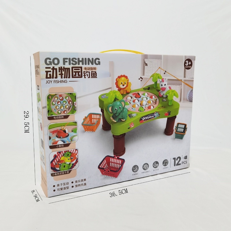 Bộ đồ chơi câu cá cao cấp cho bé -fishing toys-có nhạc-rừng xanh chạy pin-giỏ đựng cá