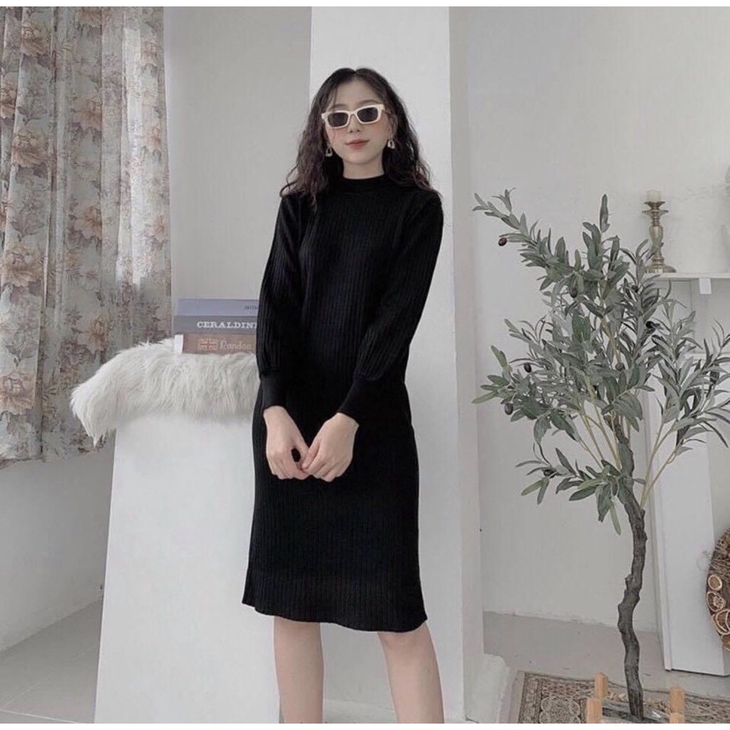 Váy len tăm dáng xuông tay bồng freesize chất dày dặn | BigBuy360 - bigbuy360.vn