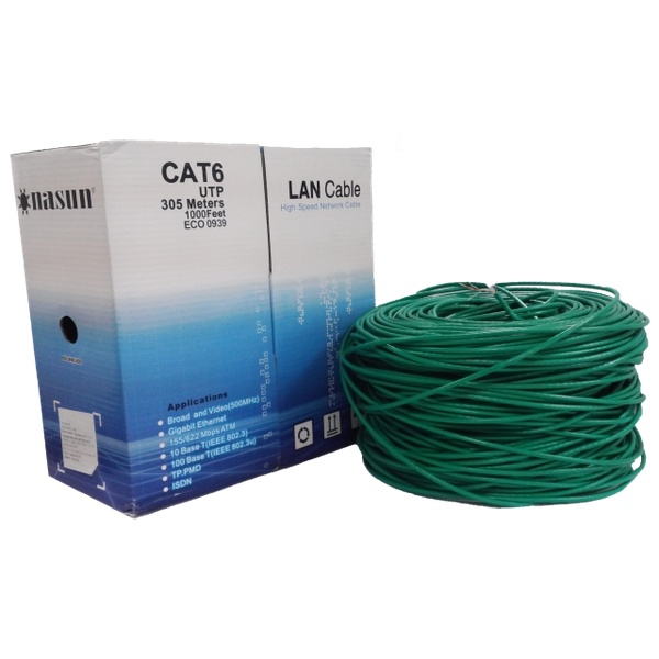 Dây Mạng Cat6 Nasun ECO 0939 Hàng chuẩn 305m Đường Kính Lõi 0.53mm CCA Tốc độ 1000 Mbps