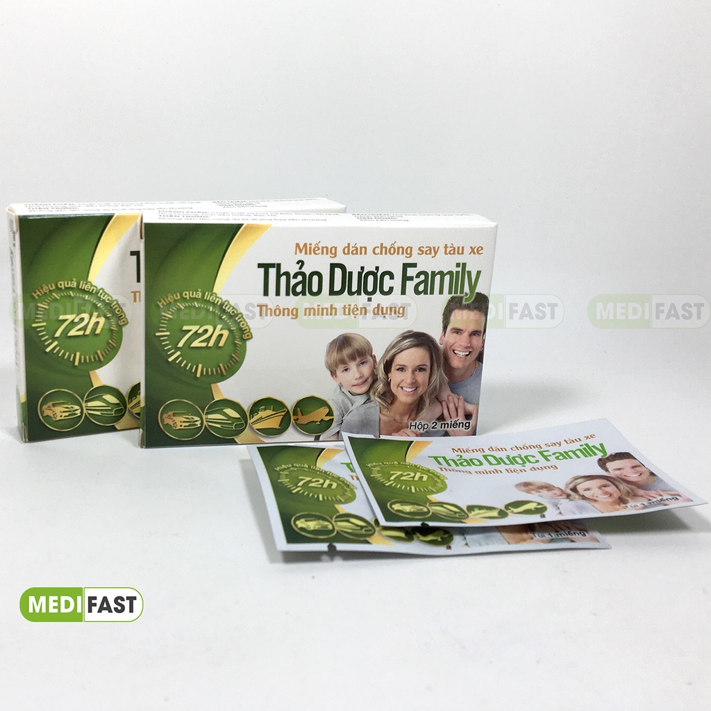 Miếng dán say xe Family hộp 2 miếng dán sau tai, giảm chóng mặt, nôn khi đi ô tô, tàu, máy bay từ gừng, bạc hà, quế